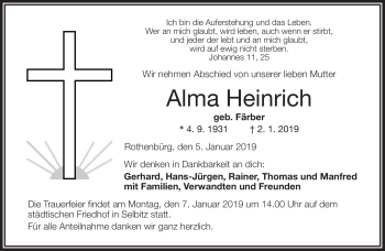 Traueranzeige von Alma Heinrich von Frankenpost