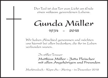 Traueranzeige von Gunda Müller von Neue Presse Coburg