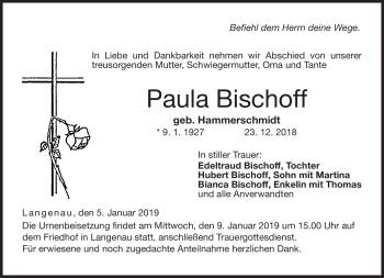 Traueranzeige von Paula Bischoff von Neue Presse Coburg