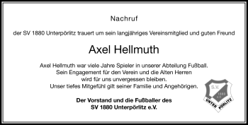 Traueranzeige von Axel Hellmuth von Südthüringer Presse