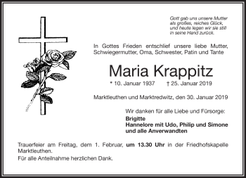 Traueranzeige von Maria Krappitz von Frankenpost