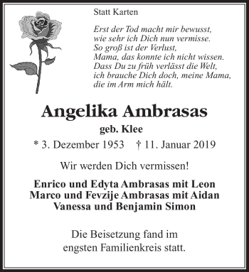 Traueranzeige von Angelika Ambrasas von Südthüringer Presse