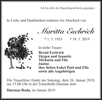 Traueranzeige von Maritta Eschrich von Südthüringer Presse
