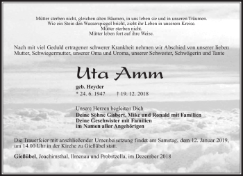 Traueranzeige von Uta Amm von Südthüringer Presse