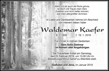 Traueranzeige von Waldemar Kaefer von Südthüringer Presse