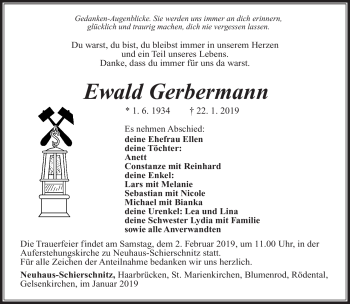 Traueranzeige von Ewald Gerbermann von Südthüringer Presse