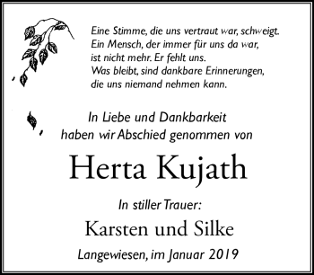 Traueranzeige von Herta Kujath von Südthüringer Presse