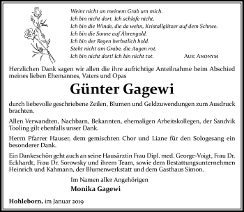 Traueranzeige von Günter Gagewi von Südthüringer Presse
