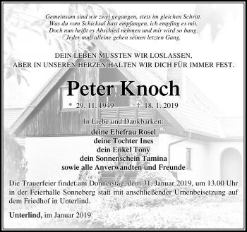 Traueranzeige von Peter Knoch von Südthüringer Presse