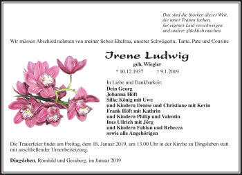 Traueranzeige von Irene Ludwig von Südthüringer Presse