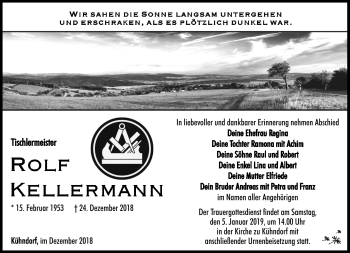 Traueranzeige von Rolf Kellermann von Südthüringer Presse