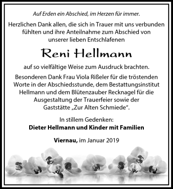 Traueranzeige von Reni Hellmann von Südthüringer Presse