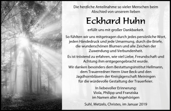 Traueranzeige von Eckhard Huhn von Südthüringer Presse