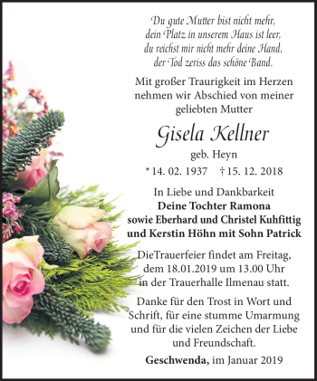 Traueranzeige von Gisela Kellner von Südthüringer Presse