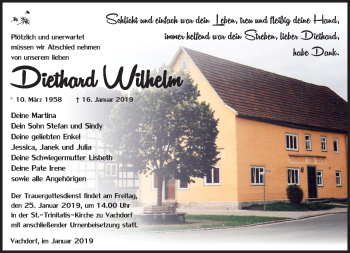 Traueranzeige von Diethard Wilhelm von Südthüringer Presse
