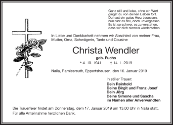 Traueranzeige von Christa Wendler von Frankenpost