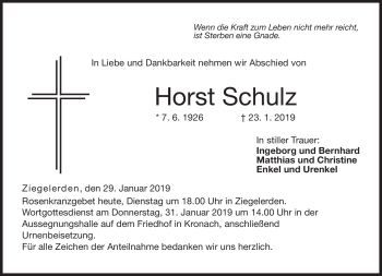 Traueranzeige von Horst Schulz von Neue Presse Coburg