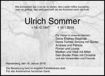 Traueranzeige von Ulrich Sommer von Neue Presse Coburg