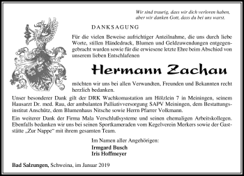 Traueranzeige von Hermann Zachau von Südthüringer Presse