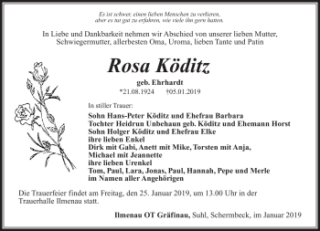 Traueranzeige von Rosa Köditz von Südthüringer Presse
