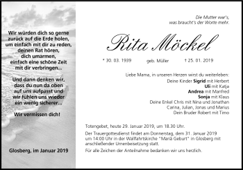 Traueranzeige von Rita Möckel von Neue Presse Coburg