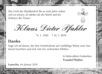 Traueranzeige von Klaus Dieter Pfahler von Südthüringer Presse