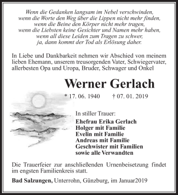 Traueranzeige von Werner Gerlach von Südthüringer Presse