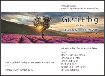 Traueranzeige von Gusti Gerbig von Südthüringer Presse