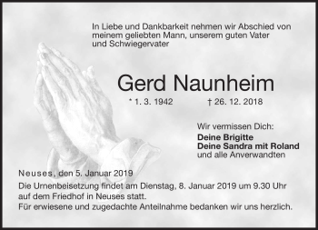 Traueranzeige von Gerd Naunheim von Neue Presse Coburg