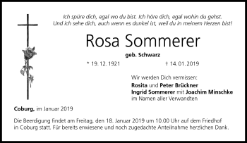 Traueranzeige von Rosa Sommerer von Neue Presse Coburg