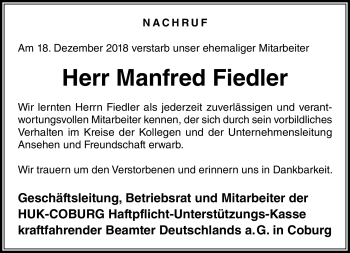Traueranzeige von Manfred Fiedler von Neue Presse Coburg