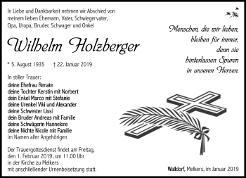 Traueranzeige von Wilhelm Holzberger von Südthüringer Presse