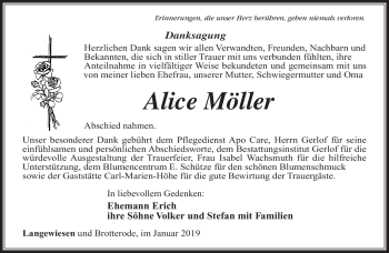 Traueranzeige von Alice Möller von Südthüringer Presse