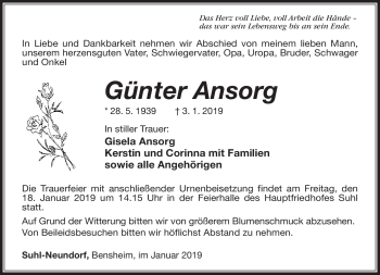 Traueranzeige von Günter Ansorg von Südthüringer Presse