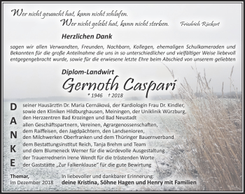 Traueranzeige von Gernoth Caspari von Südthüringer Presse