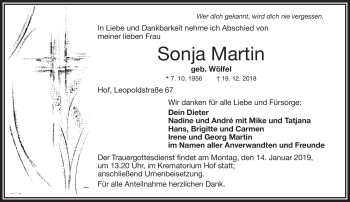 Traueranzeige von Sonja Martin von Frankenpost