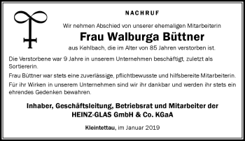 Traueranzeige von Walburga Büttner von Neue Presse Coburg