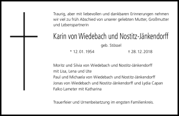Traueranzeige von Karin von Wiedebach von Neue Presse Coburg