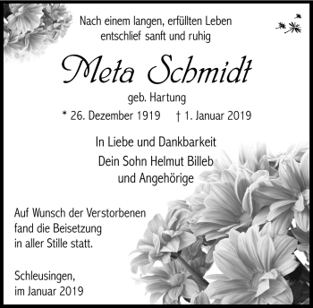 Traueranzeige von Meta Schmidt von Südthüringer Presse