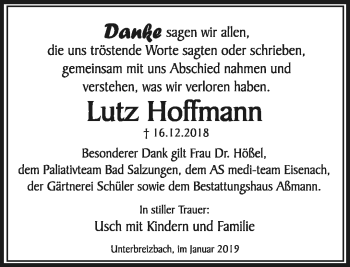 Traueranzeige von Lutz Hoffmann von Südthüringer Presse