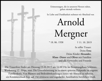 Traueranzeige von Arnold Mergner von Neue Presse Coburg