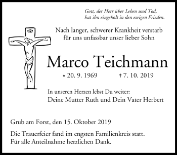 Traueranzeige von Marco Teichmann von Neue Presse Coburg