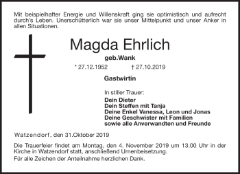 Traueranzeige von Magda Ehrlich von Neue Presse Coburg