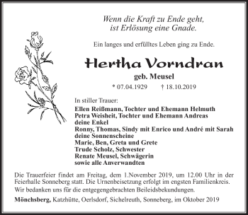 Traueranzeige von Hertha Vorndran von Südthüringer Presse