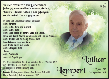 Traueranzeige von Lothar Lempert von Südthüringer Presse