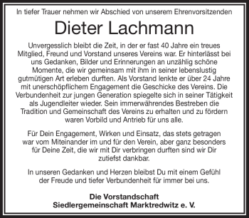 Traueranzeige von Dieter Lachmann von Frankenpost