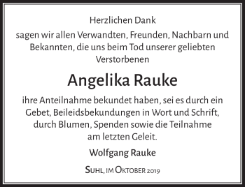 Traueranzeige von Angelika Rauke von Südthüringer Presse