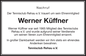 Traueranzeige von Werner Küffner von Frankenpost