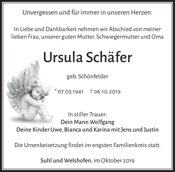Traueranzeige von Ursula Schäfer von Südthüringer Presse