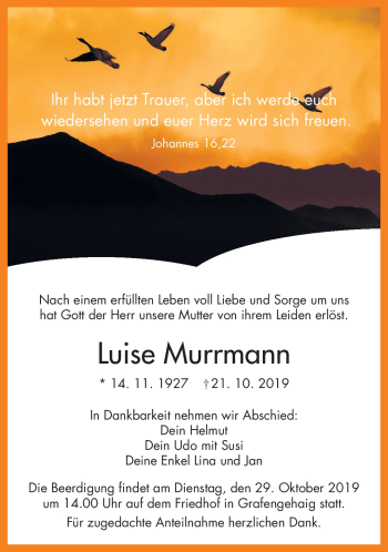 Traueranzeige von Luise Murrmann von Frankenpost